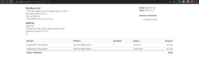 Redeem your free domain – screenshot 1