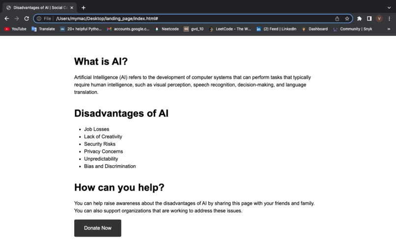Create a landing page for a cause you care about – screenshot 1