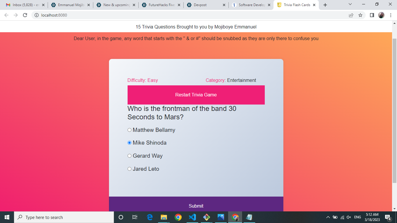 TriviaFlashCards1.3.0 Devpost