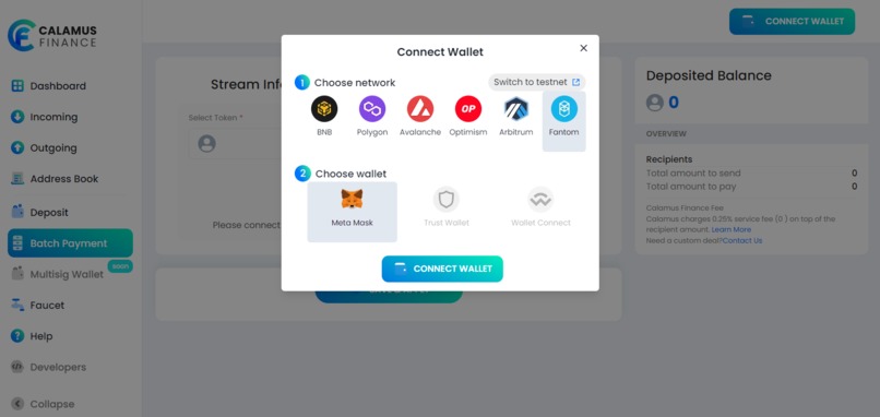 Calamus Finance - Money Streaming on multi chains – screenshot 2