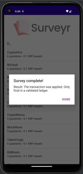 Surveyr: Microtransaction product surveys on the XRP network – screenshot 7