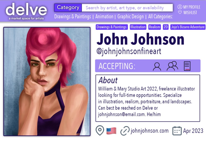 Delve: A market space for artists – screenshot 4