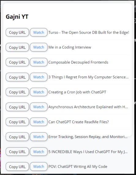 Gajni YT extension – screenshot 2