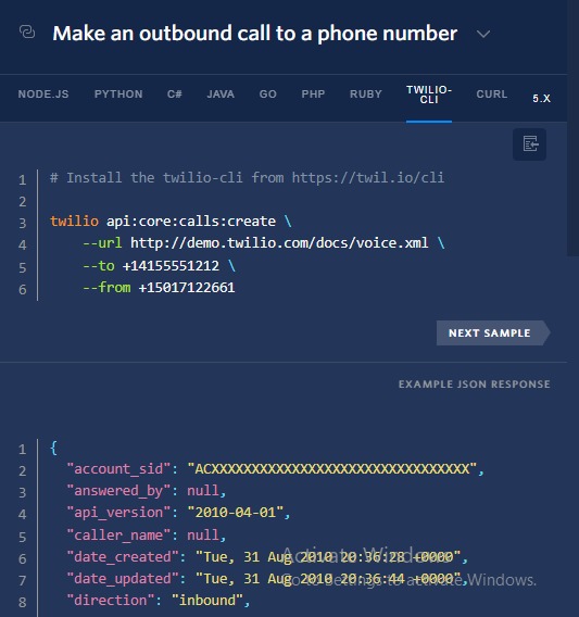 Call using Twilio – screenshot 1