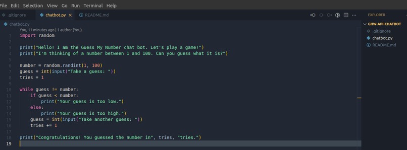 number game chatbot – screenshot 1