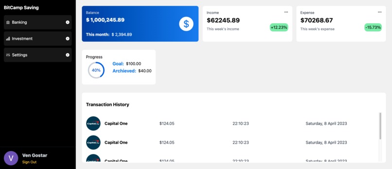 Savings app – screenshot 1