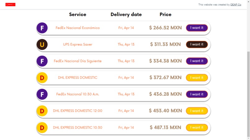 DEAP Co Shipments – screenshot 1