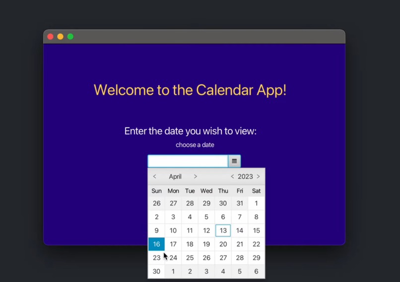 Calendar App – screenshot 1