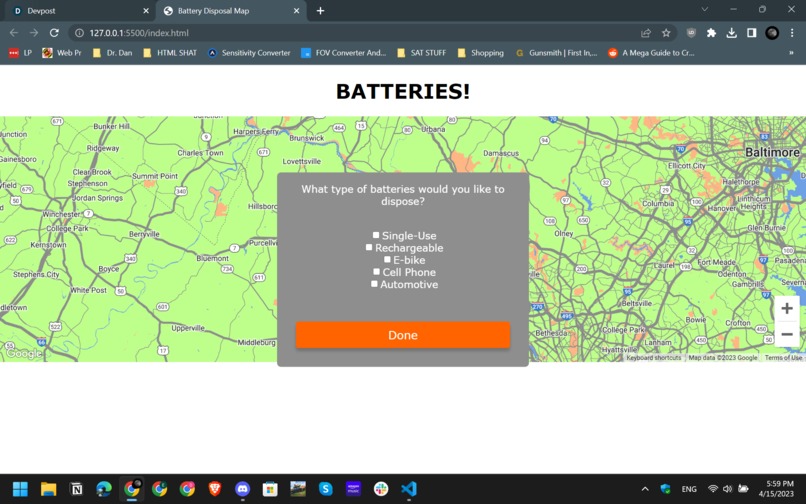 Battery Disposal Map & Game Devpost