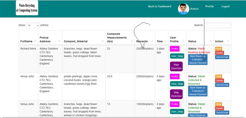 Waste Recycling, Composting and Rewarding System – screenshot 5