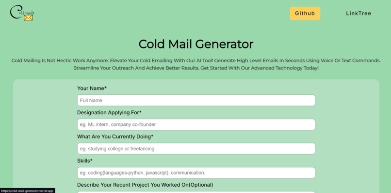 Cold Mail generator – screenshot 1
