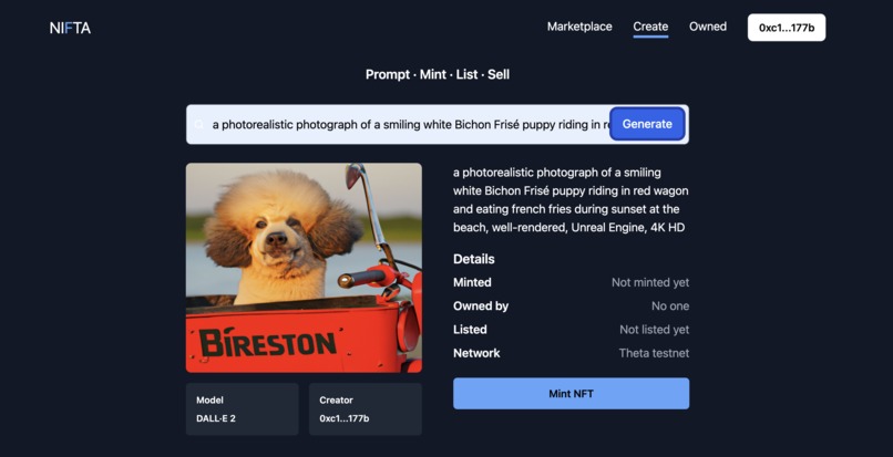 Nifta - AI meets NFTs on Theta – screenshot 2