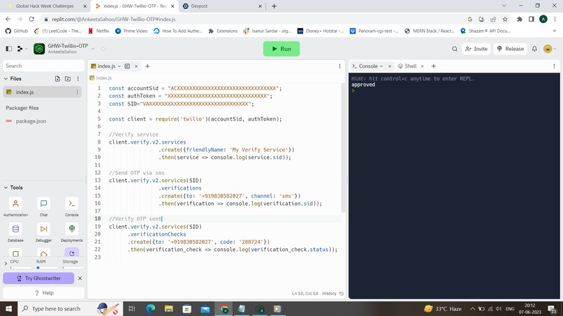 GHW-Security-Twillio-OTP challenge – screenshot 2