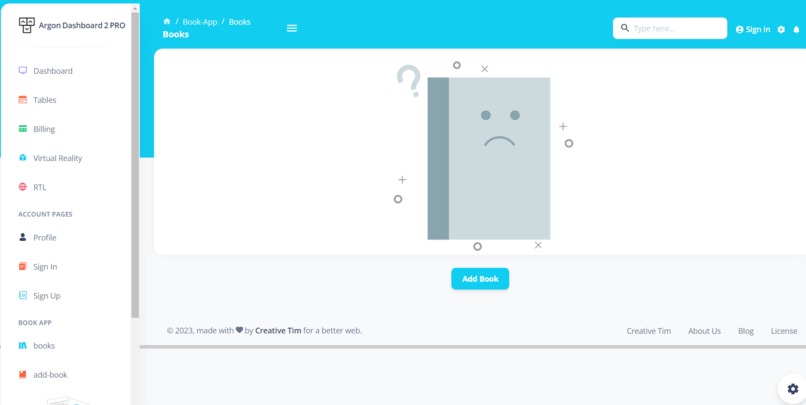 Book Demo App with Argon Dashboard Material UI Template – screenshot 1