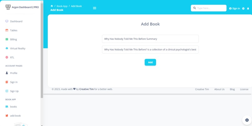 Book Demo App with Argon Dashboard Material UI Template – screenshot 2