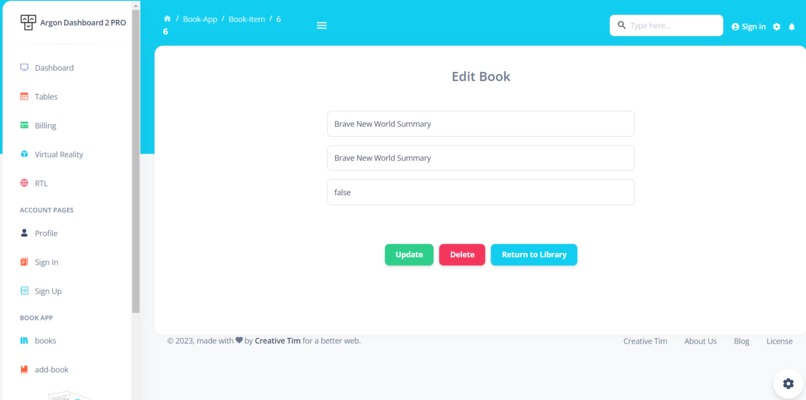 Book Demo App with Argon Dashboard Material UI Template – screenshot 4