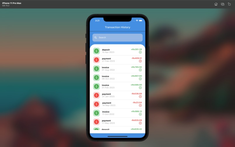 Transaction History App – screenshot 1