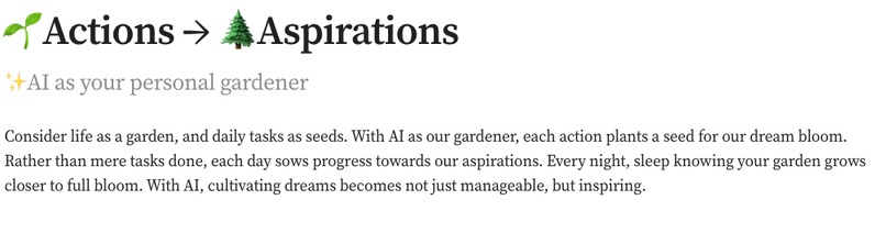 Actions → Aspirations , AI as your personal gardener – screenshot 3