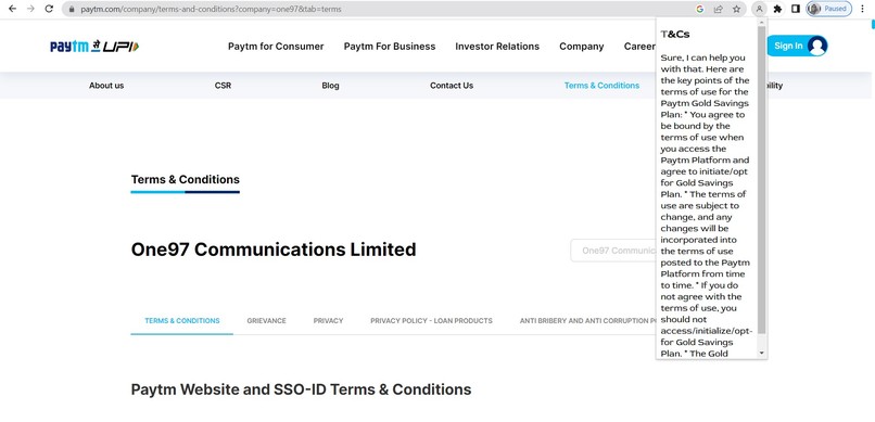T&C BardReader Chrome Extension – screenshot 1