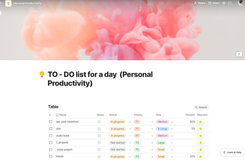 coda templet personal productivity  – screenshot 1