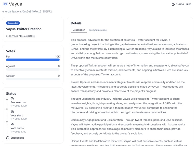 The Vayua DAO – screenshot 3