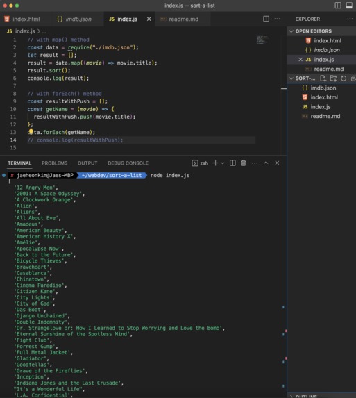 Sort A List - JS sort() – screenshot 1