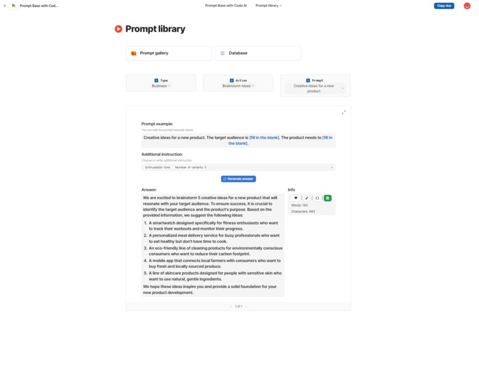 Prompt base with Coda AI – screenshot 2