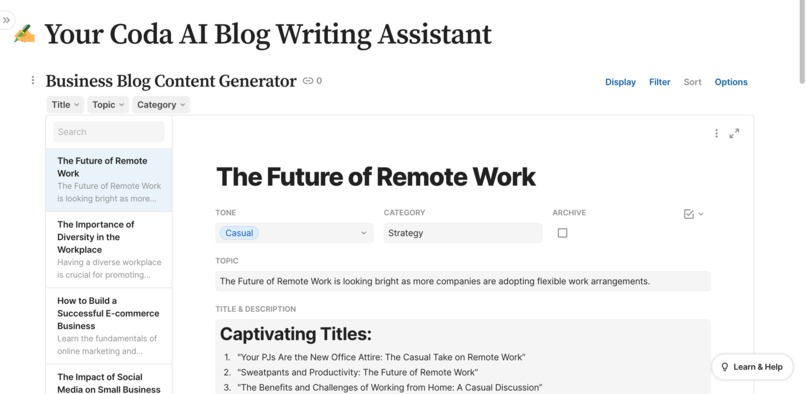 Your Coda AI Blog Writing Assistant – screenshot 3
