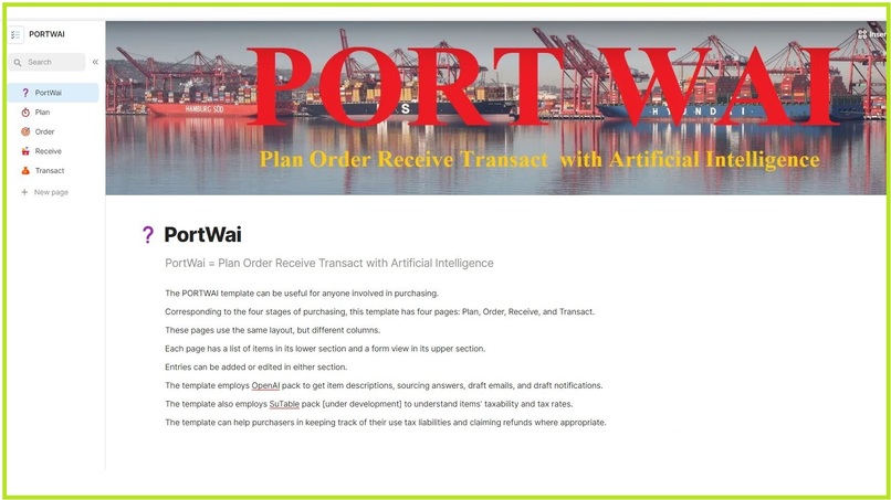 PORTWAI template and SuTable pack in Coda – screenshot 2