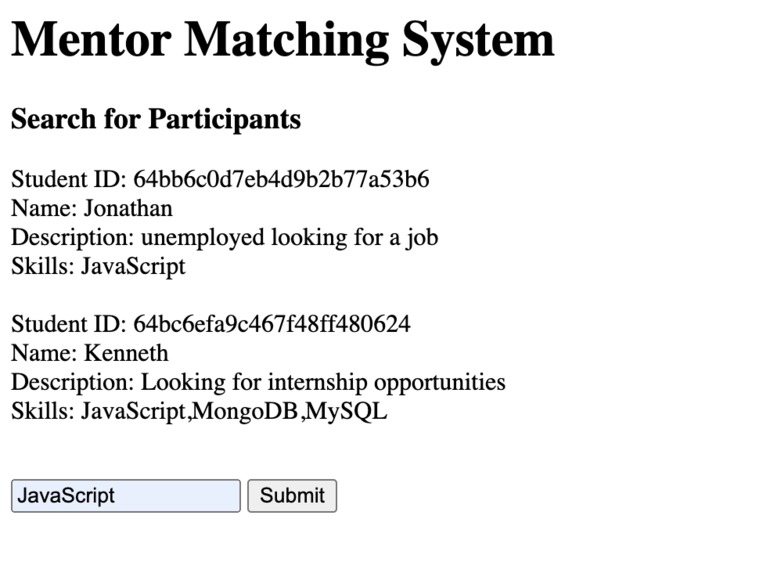 Mentor Matching API – screenshot 1