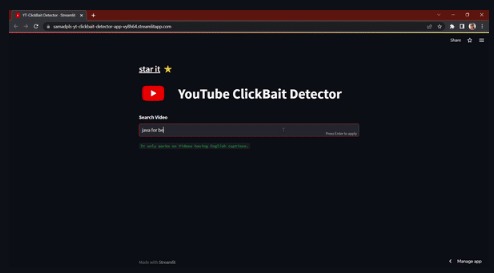 YouTube click-bait detector  – screenshot 1