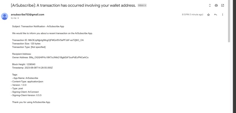 ArSubscribe: Listen to the transactions on chain – screenshot 3