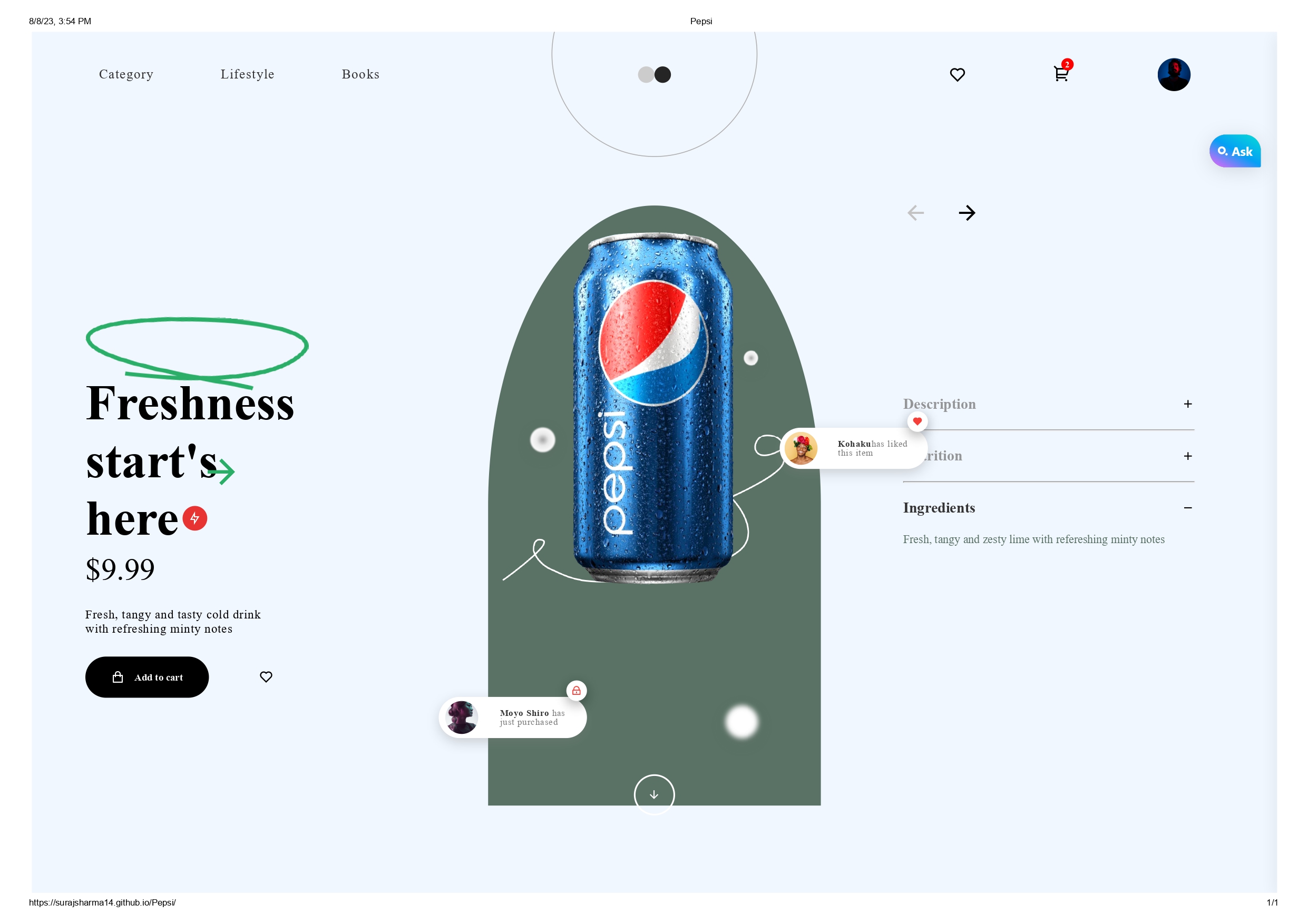The stunning Pepsi Landing Page! Devpost