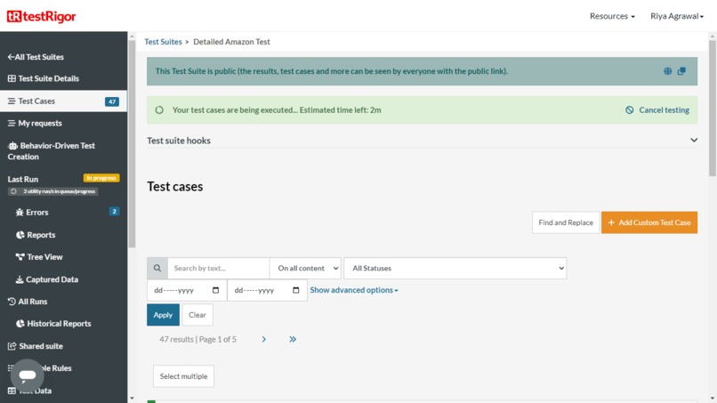 testRigor All Test Cases – screenshot 1