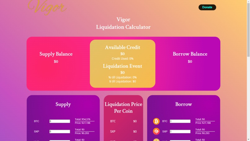 Vigor Crypto Liquidation Calculator – screenshot 1