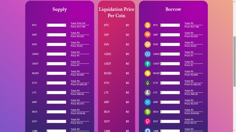 Vigor Crypto Liquidation Calculator – screenshot 2