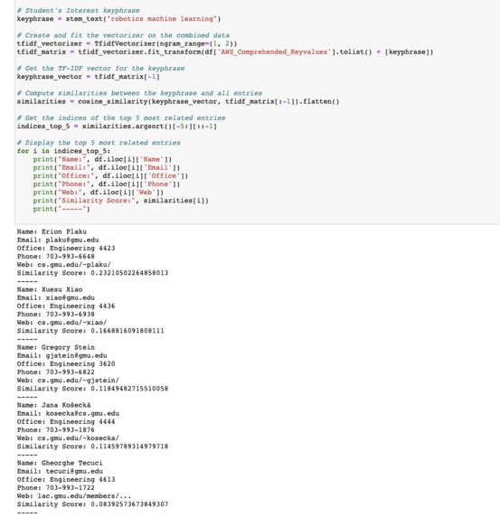 Student Professor Recommendation System – screenshot 1