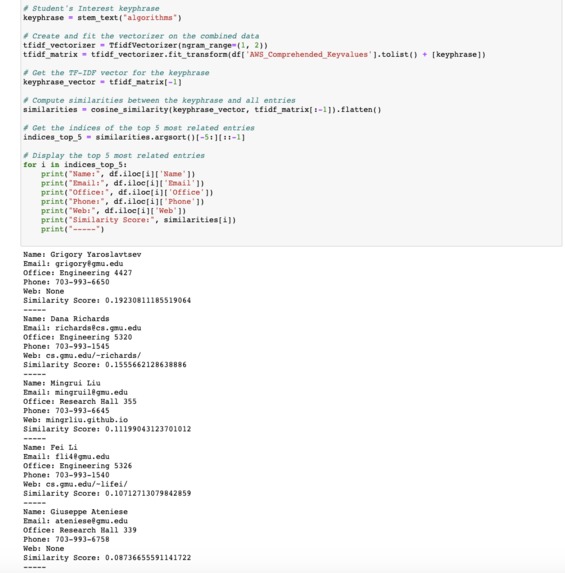 Student Professor Recommendation System – screenshot 2