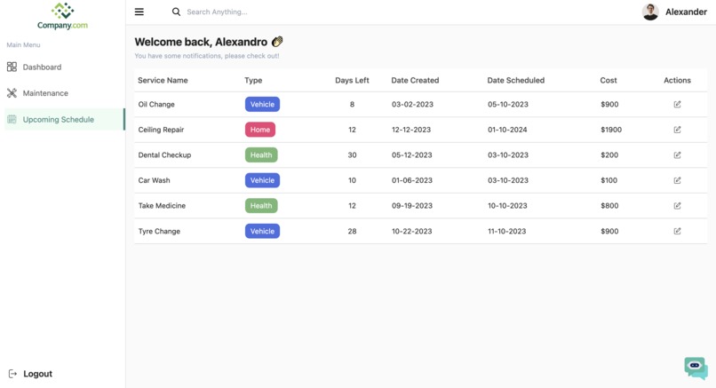 Self Maintenance App – screenshot 2