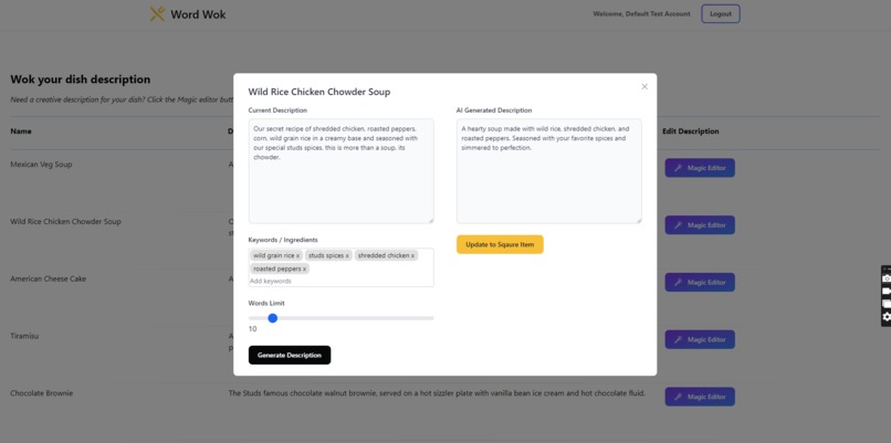 Word Wok: Your personal AI menu content designer – screenshot 4