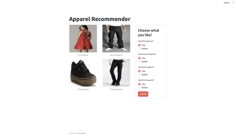 Apparel Recommender – screenshot 1