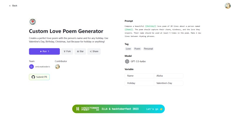 Custom Love Poem Generator  – screenshot 1
