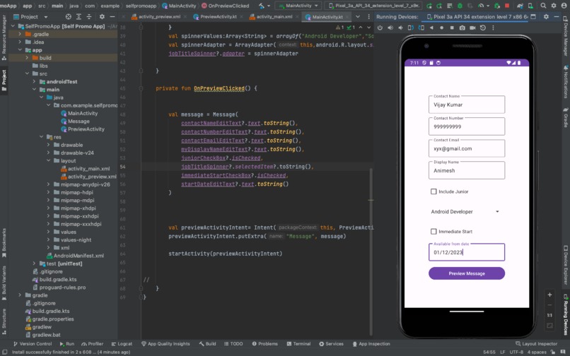 Self Promo Application – screenshot 1