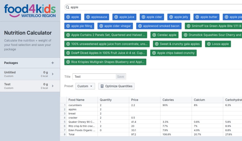 food4kids-nutrition-calculator – screenshot 1
