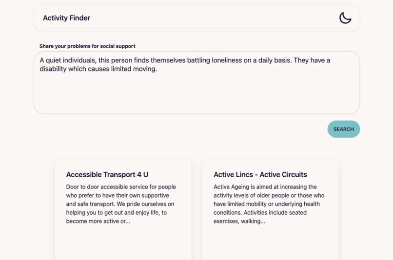 Social Service Activity Finder – screenshot 1