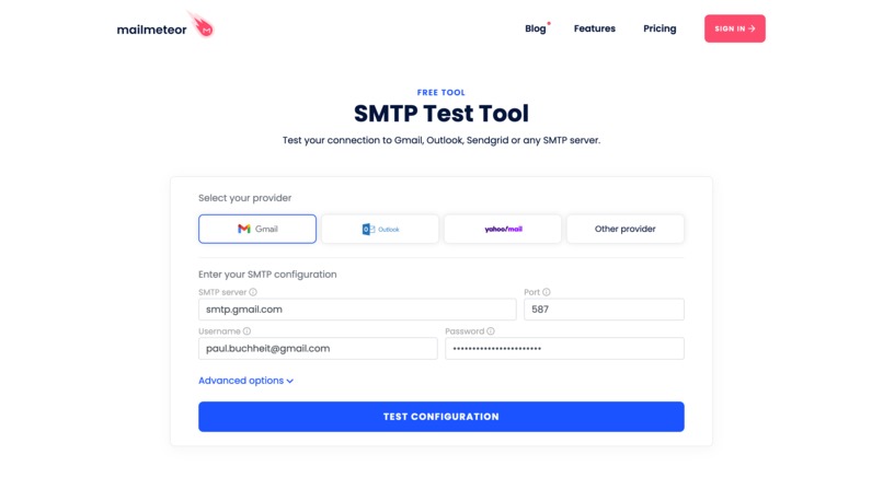 SMTP Tester – screenshot 1