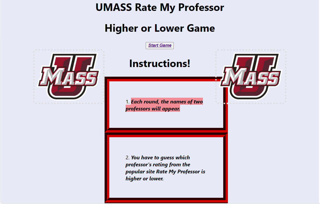 Rate My Professor Higher or Lower Game Devpost