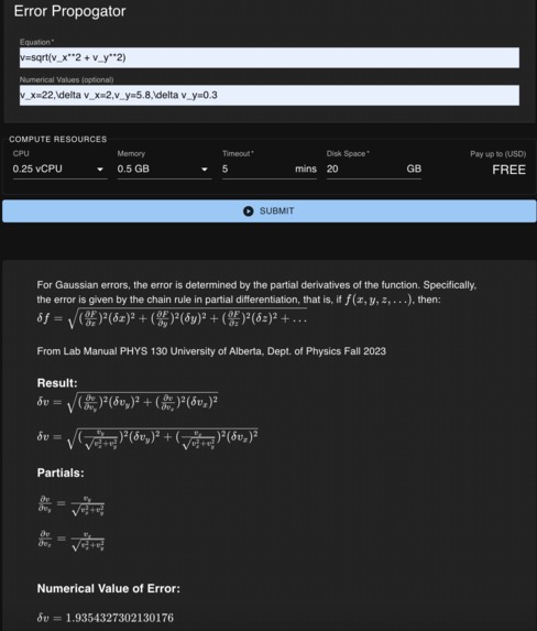 Error Propogator Calculator – screenshot 1