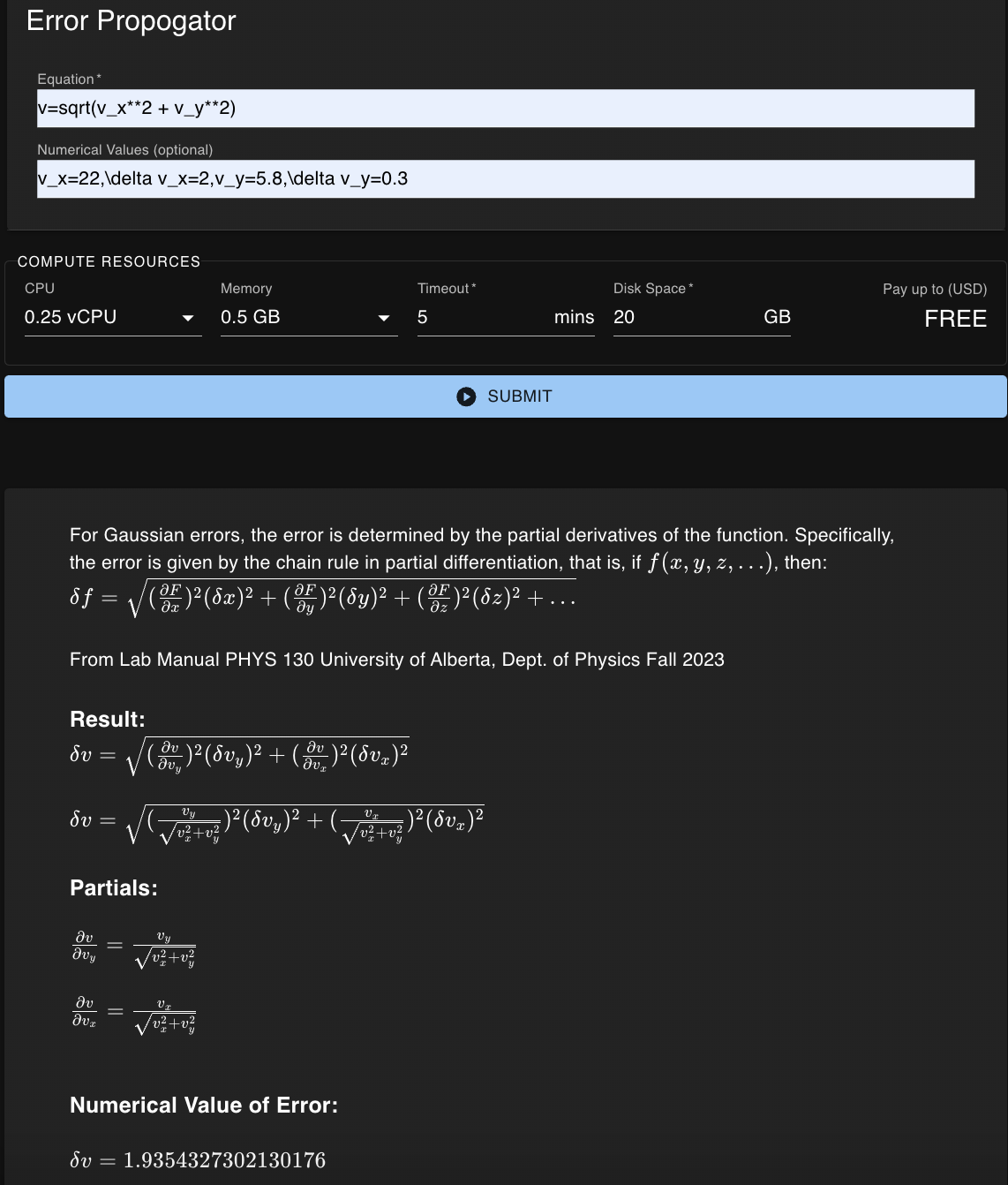 Error Propogator Calculator Devpost