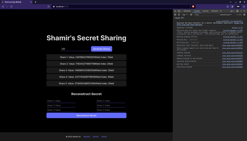 Horcrux - Shamir Secret Sharing in Aleo – screenshot 1